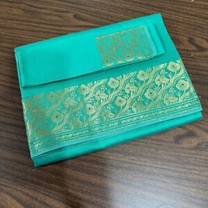 NEW Indian Womens Brocade ART/Artificial Silk Sari SAREE Light Green w/Blouse